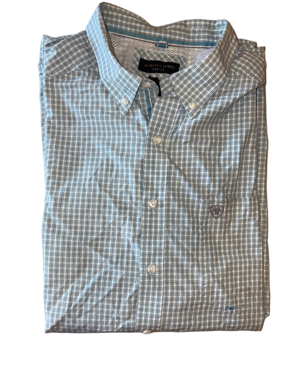 Ariat Pro Mens XXL Aqua Plaid Short Sleeve Western Shirt